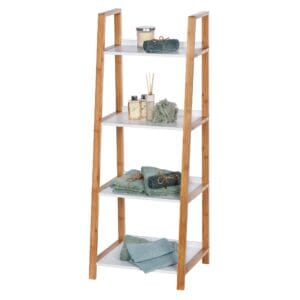 This modern 3-tier bamboo rack offers ample storage space in the bathroom, kitchen, hall, living room, and the entire household.
