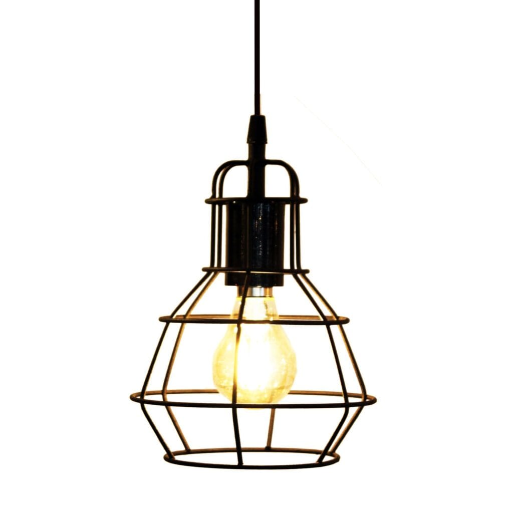 Wire pendant welded from mild steel wire and powder coated