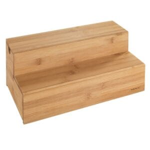 A high-quality kitchen organizing system with a drawer on both sides for tea, coffee, or hot chocolate. Two steps for placing cups, honey, cinnamon or any other spices that you use to make that perfect hot beverage. Made of environmentally-friendly, rapidly renewable bamboo