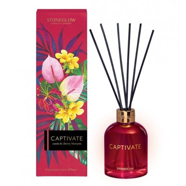 Tart blackberries and Raspberries sweetened with notes of creamy vanilla and cherry blossom sitting on a bed of precious amber for an enchanting fragrance.