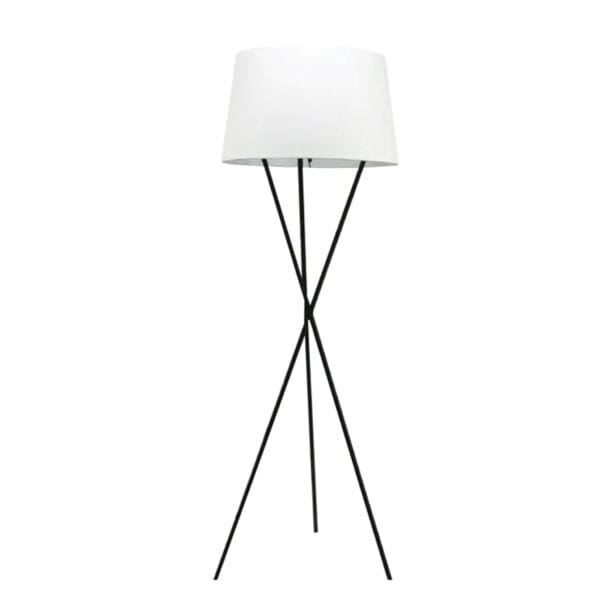 Lighten up your space with the stunning angular build of the Criss Cross floor lamp. Black powder-coated stand with a white shade.