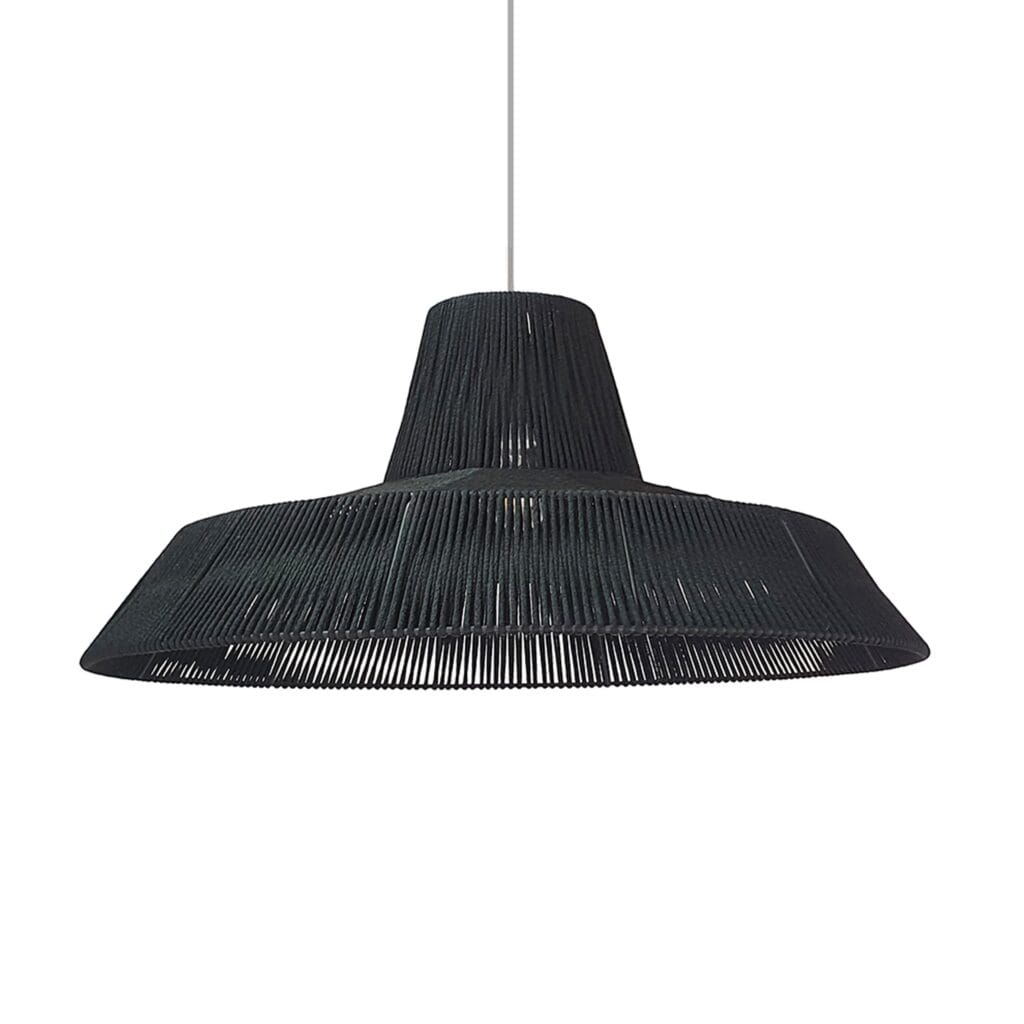 Handwoven Dakar pendant locally made for ambient lighting above the dining room table.
