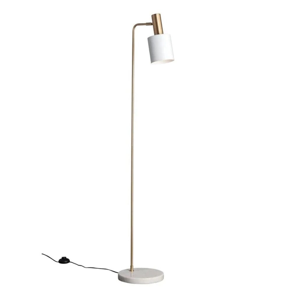 A classic white or black floor lamp complete with antique brass and a matching marble base.