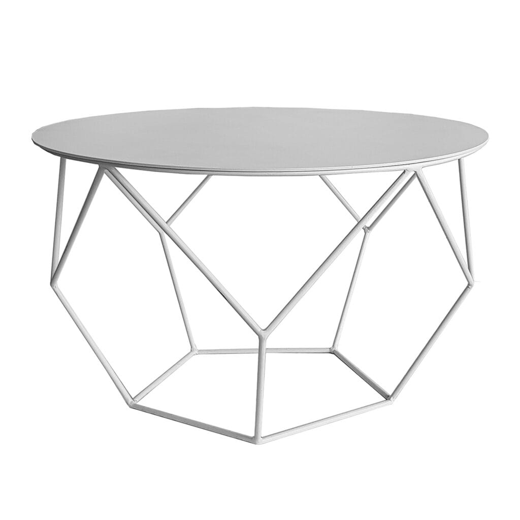 Make a bold design statement with the Facet Coffee Table, featuring a striking geometric metal base and a round top. This contemporary piece adds an architectural element to your living space, with its faceted shape and clean lines offering both style and functionality.
