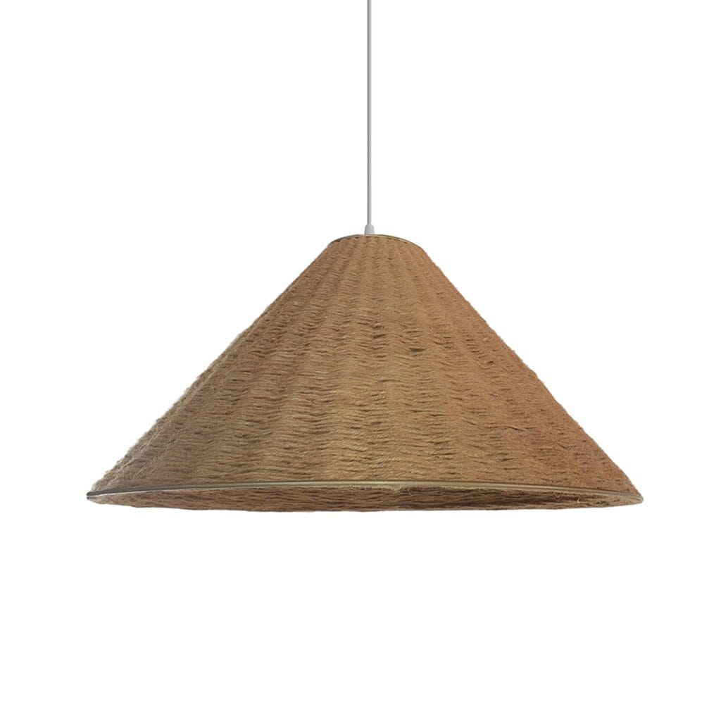 The hand woven natural Jute cone pendant is perfect for your dining room, living area, or commercial space for practical lighting that creates a