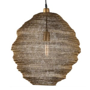 The Lampara powder-coated steel mesh pendants will add a contemporary touch to your space. These collapsible iron mesh pendants are carefully finished by hand and are available in matte black, matte gold and sand, in both large and small sizes.