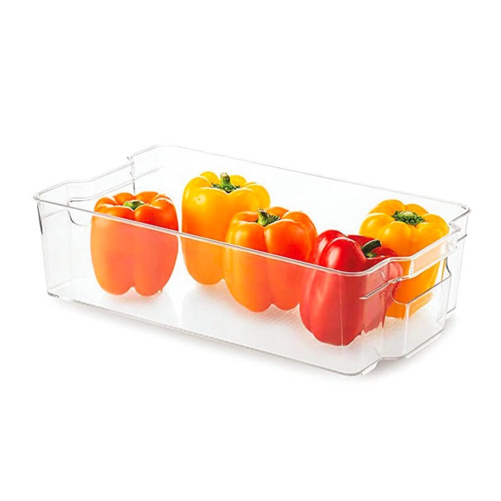 Ideal for storing your fruits and vegetables, keeping them fresh and crisp. It’s also a great way to store your food items such as yoghurts, condiments, eggs, meats, cheeses, juices, cold drinks, and more in a tidy and neat manner. Double your shelf space by stacking. Food items excluded.