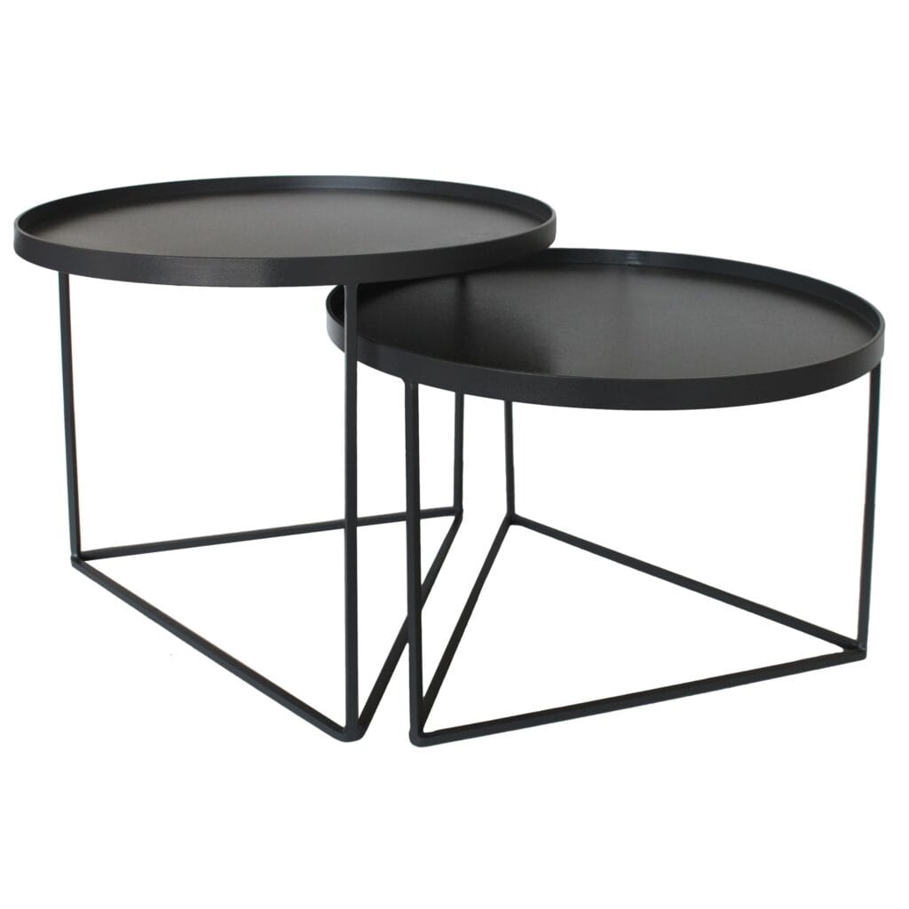 A beautiful design with a touch of elegance to add sophistication and modernism to your space. Manufactured from mild steel, welded and powder coated. Available as a set or seperate tables.