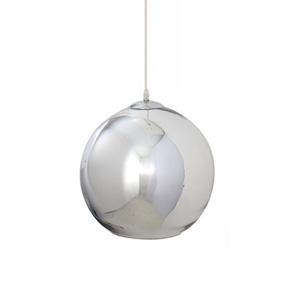 Electroplated chrome glass pendant.