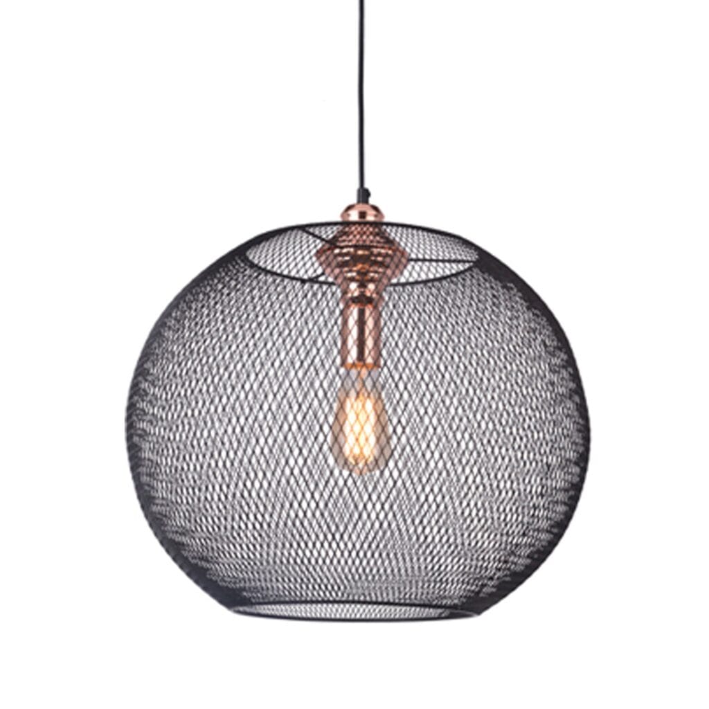 Create a warm ambience in your space with the black and copper double mesh pendant light. Double layered design gives a contrasting look to the usual lighting fixtures which makes for an interesting piece to your room décor.
