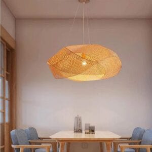 Scandinavian inspired woven bamboo hanging pendant. Enhance your space with warm lighting. Available in two sizes