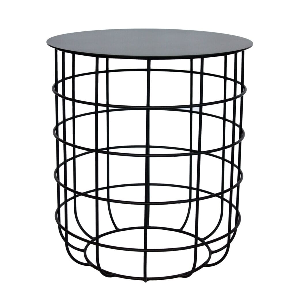 A minimalistic wireframe design manufactured from mild steel, welded and powder coated. Available in a matching coffee table.
