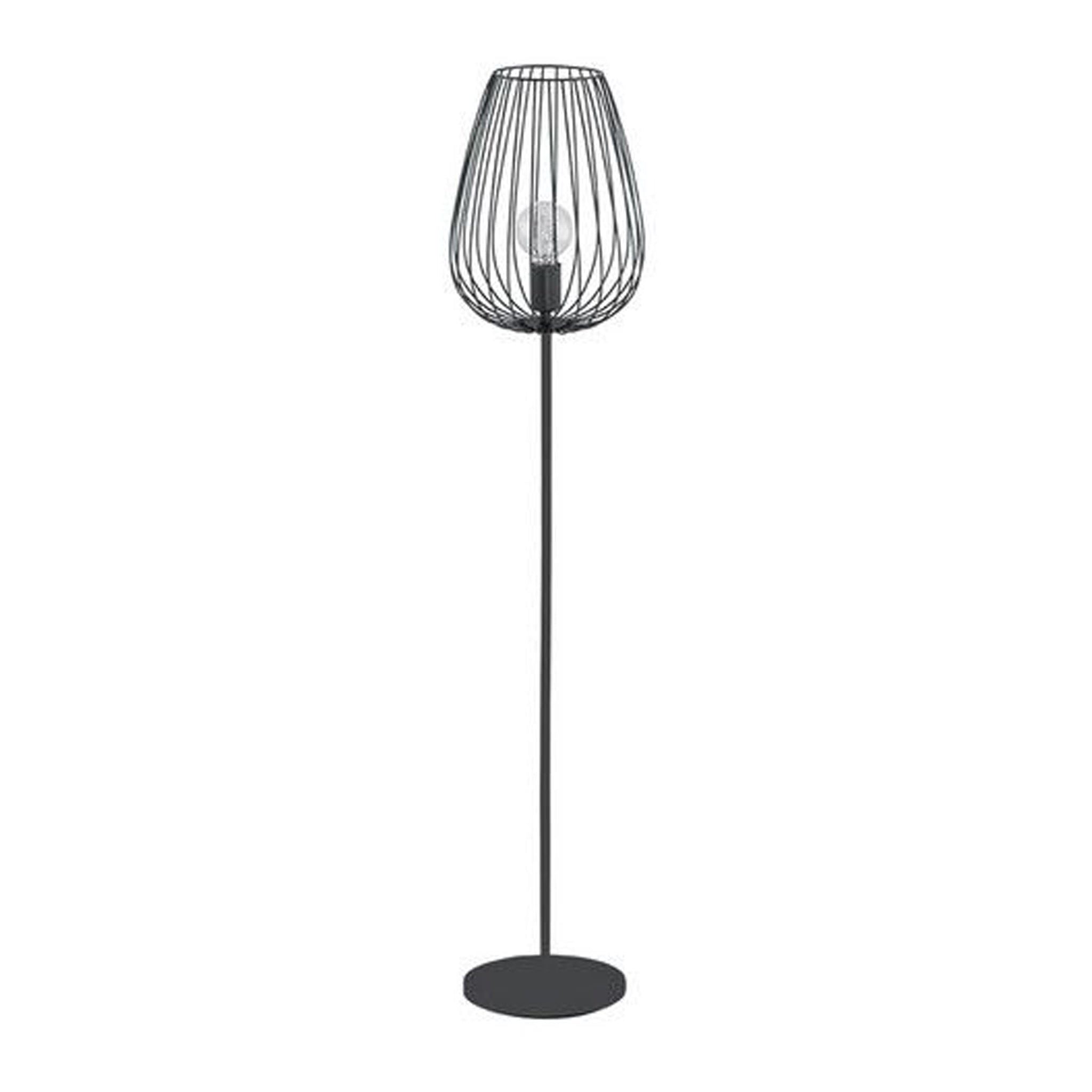 Manufactured in steel with a black open framework shade design ensures bright evenly distributed lighting. This striking floor lamp will blend with any interior design.