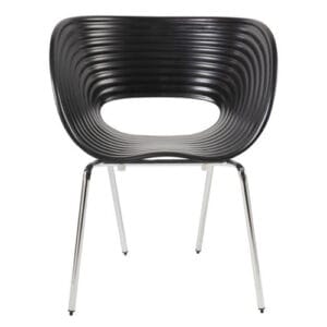 The Nina chair is a sleek and modern seating option. Curved black design complete with a chrome frame.  Overall Height - Top to Bottom 76 cm Overall Width - Side to Side 52 cm Overall Width - Front to Back 56 cm Seat Height – Floor to Seat 44 cm