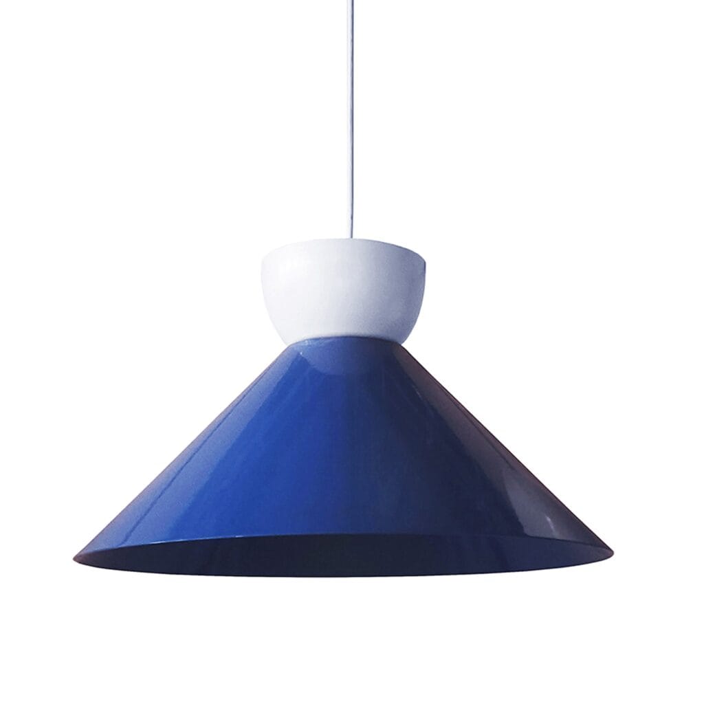 A fun and playful take on traditional lighting for any room of the home. Spun aluminum powder coated in a pop of colour