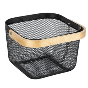 This attractive multi-purpose basket is made of steel with a matte paintwork finish and a high-quality bamboo handle. The handle is hard and durable, and is therefore suitable for carrying small objects.