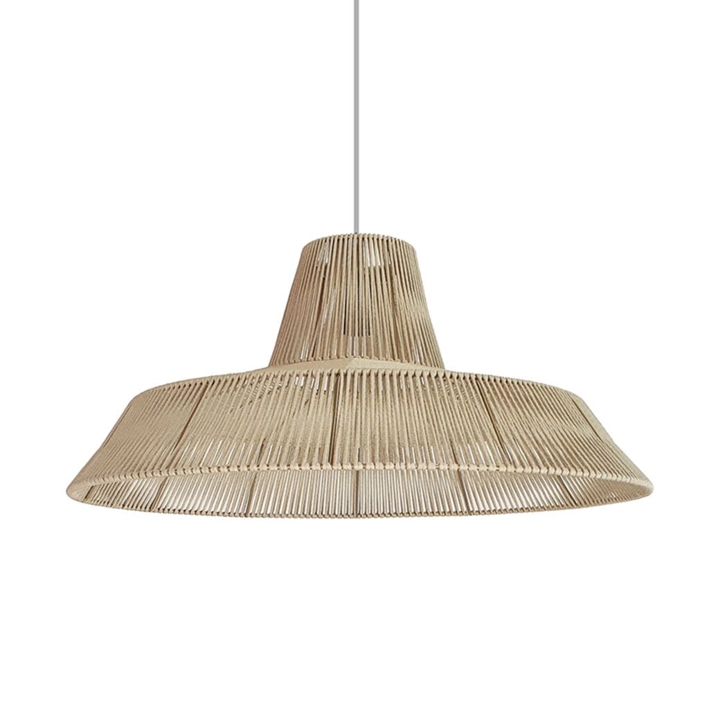 Handwoven natural Uganda pendant locally made for ambient lighting above the dining room table.