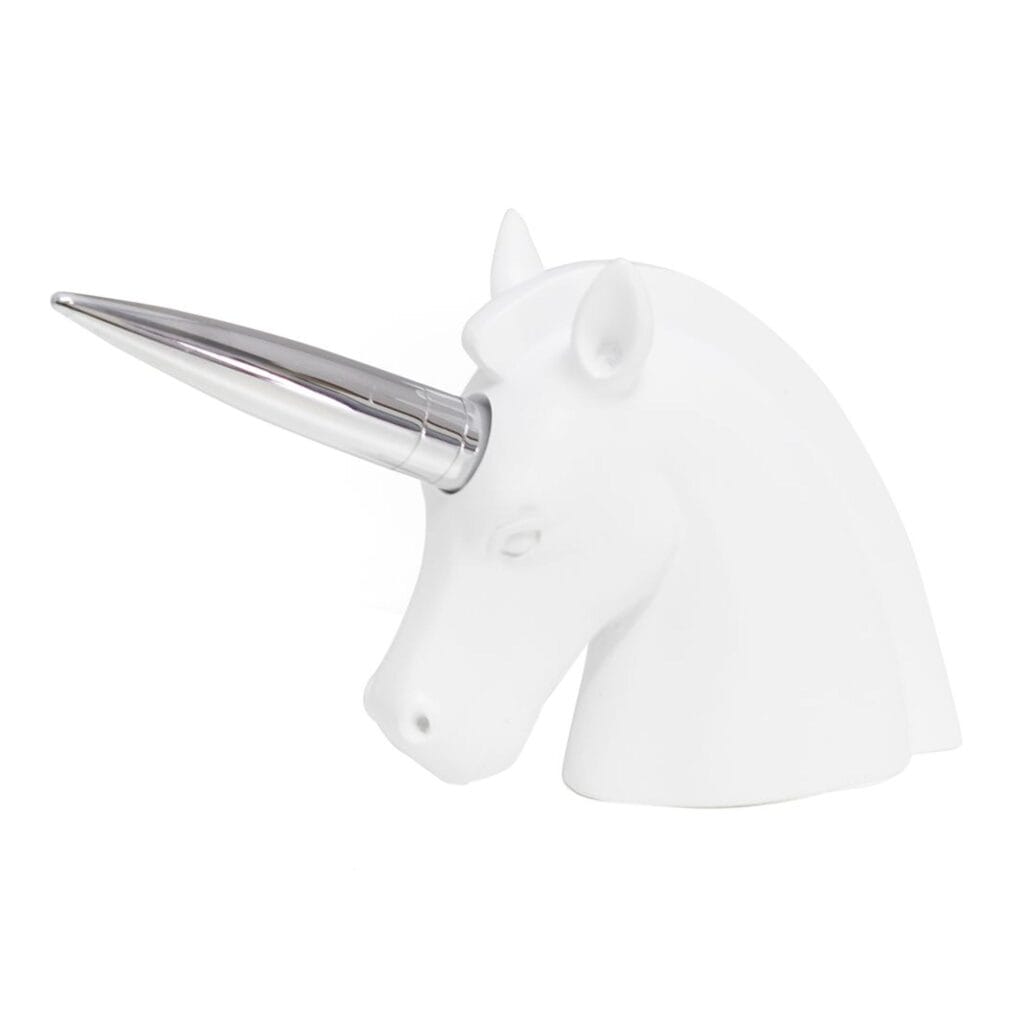 Decorative and practical is the best way to describe this quirky design which compliments any workspace. 2 in 1 unicorn resin paperweight and pen holder.