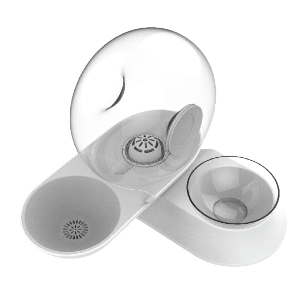 The snail-shaped water dispenser and food bowl is ideal for cats and small dogs. Easy to clean. The water and food dispenser has a bowl that can be taken out for food.