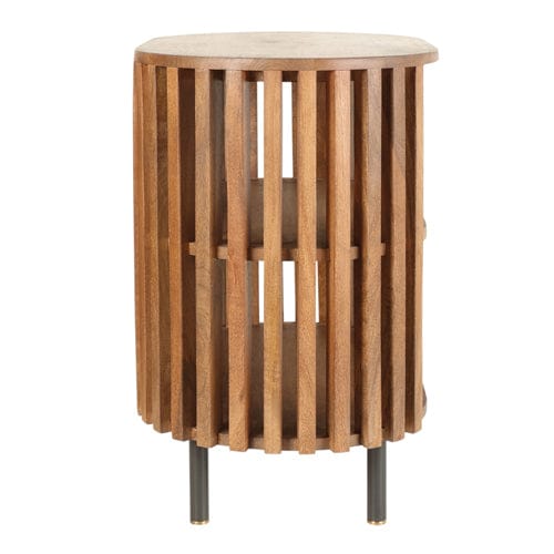 Made from solid mango wood and supported by powder-coated steel legs with solid brass feet, it’s a chic addition to any space. The nightstand can also be used as a side table in other areas of the home and makes a beautiful base for displaying prized pieces that you have collected.