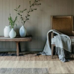 Add the finishing touch to your space with this handwoven rug. Inspired by the way the city of Tokyo effortlessly blends the modern with the traditional, this rug will bring a touch of refined playfulness to any space