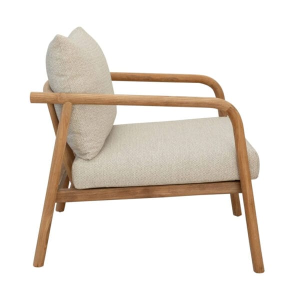 Have your moment in the sun with the Anastasia teak chair, which epitomises both elegance and durability. This fully outdoor seater is composed of solid teak wood and easy-drain foam upholstered in sunproof fabric that is 100% Olefin. The rich, warm tones of teak work in harmony with the three versatile colourways of the fabric to create a chair that invites relaxation and enjoyment into any outdoor area.