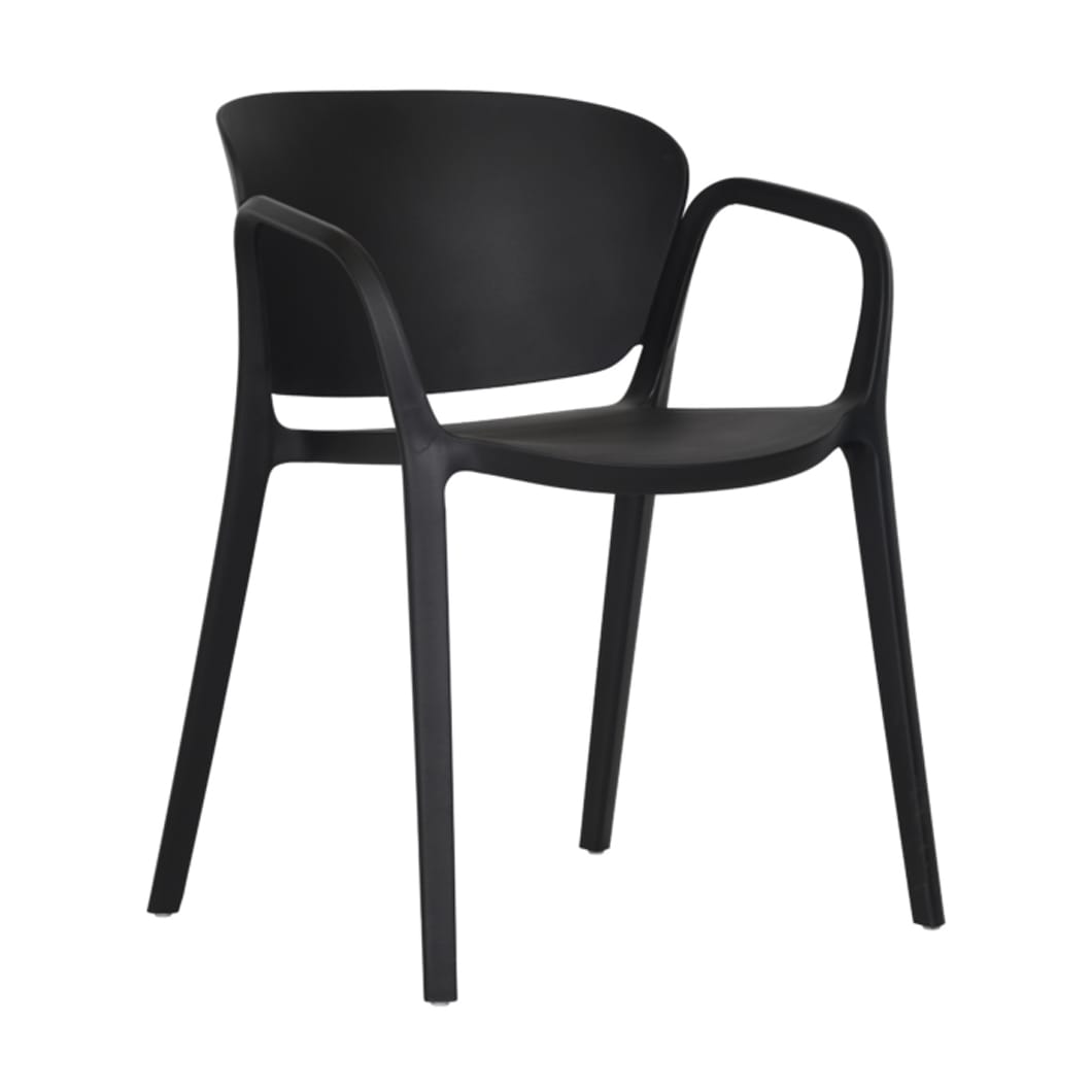 The Bent dining chair is a real eye-catcher in the dining area. Made of plastic in a range of attractive colours. Stackable for for easy storage. To protect hard floors indoors, place felt glides under the legs.