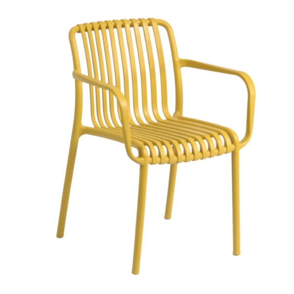 The ergonomic design of the Isabella plastic chair is made from 100% recyclable materials. A versatile, weatherproof design for you to enjoy indoors or out. This UV-resistant piece will keep its colour and couldn’t be easier to maintain. Available in a range of colours to choose from or mix and match.