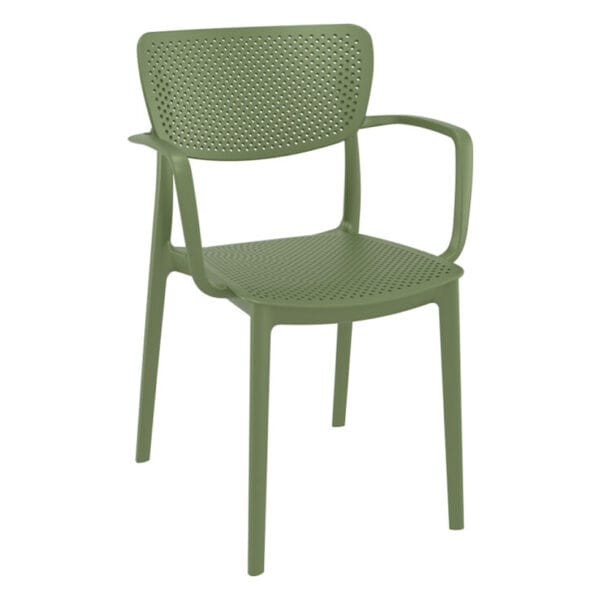 This stylish armchair combines modern design with practical functionality. Made from durable polypropylene reinforced with glass fiber obtained by means of the latest generation of air moulding technology. Features a perforated seat and backrest that ensure excellent ventilation, making it ideal for both indoor and outdoor use.