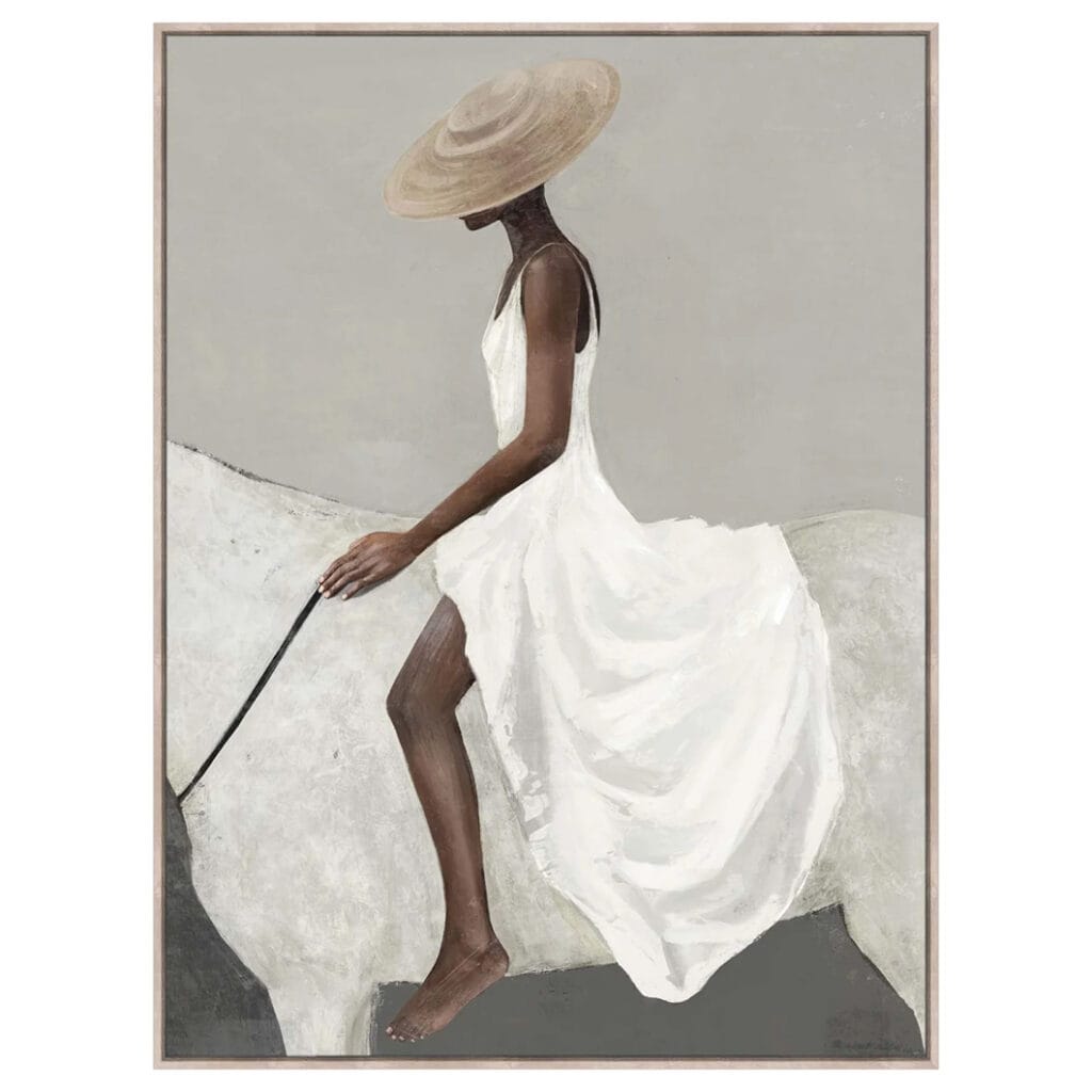 The Lady in White Wall Art in Cloud is a striking addition to any room, showcasing an elegantly printed canvas in soft, ethereal tones. This Wall Art blends sophistication with subtle textures, creating a timeless focal point for living spaces. Add a calm, artistic presence to your home with this serene piece.