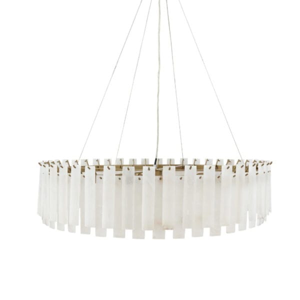 Enjoy the finer things in life with our Alabaster chandeliers, which combine the strength and sophistication of iron with the natural beauty of alabaster, creating a functional and stunning light. These handmade fixtures feature a modern design and come in three sizes.