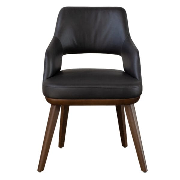 Churchill dining chairs will bring a distinguished air to your table. Their stately presence is accentuated by genuine Italian leather upholstery and sturdy legs made of solid wood. A gently curved backrest and generously padded seat will provide extended comfort for languid lunches or long-into-the-night dinners. Available in two shades.