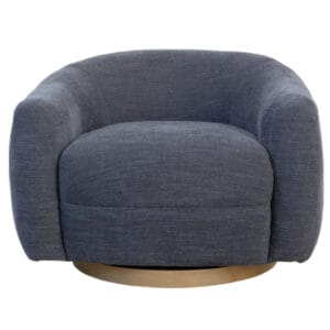 The Grandeur swivel chair is a head-turning accent that will add superior comfort to living areas, thanks to its generous proportions and inviting curves. It's upholstered in a practical and pleasing blend of 97% polyester and 3% linen, and features a frame and base made of solid wood. 