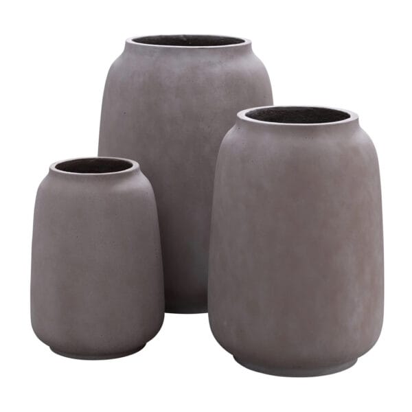 Annam is a hand-finished in Vietnam design that will bring both durability and charm to gardens, patios or balconies. Made of a clever combination of cement, sand and fibreglass, these durable yet lightweight planters will withstand the elements, while allowing for easy repositioning. Drainage holes help to keep your plants happy and healthy. Available in three sizes and three earthy colourways. Outdoor and indoor use. Due to it's handmade nature variation in size, colour and texture will occur. Styles well with the Halong Planters.