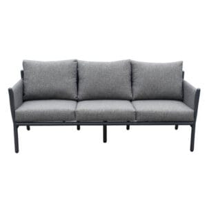 The fully outdoor Prominade set is an invitation to unwind, socialize and embrace the outdoors. This set comprises two single-seaters and a three-seater – composed of an aluminium frame, spun polyester and a weather-resistant foam cushion – as well as an aluminium coffee table that features a slatted tabletop.