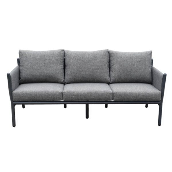 The fully outdoor Prominade set is an invitation to unwind, socialize and embrace the outdoors. This set comprises two single-seaters and a three-seater – composed of an aluminium frame, spun polyester and a weather-resistant foam cushion – as well as an aluminium coffee table that features a slatted tabletop.