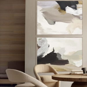 Elevate your space with the subtle sophistication of the Artist Journey set. Featuring two complementary pieces in soothing dusky ivory tones, this set captures the spirit of abstract expression with fluid lines and organic shapes. Whether displayed side by side or separately, this duo adds a calm, contemporary feel to any interior.