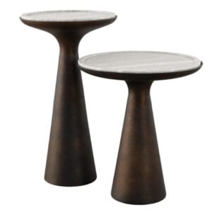 Introduce contemporary craftsmanship and timeless elegance to undercover outdoor patio areas with our Corsica side tables. These chic accents feature a sleek cast aluminium frame and a tabletop made of Morchana marble with a smooth profile edge, giving them a luxurious finish. No assembly required. Available in two sizes. 