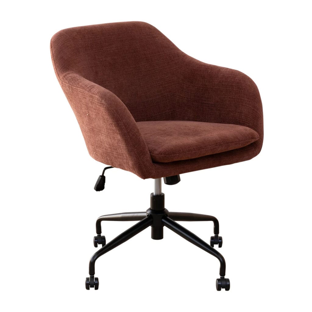 With its adjustable swivel seat, steel legs and padded seat, the comfy and durable Miranda office chair is essential for a productive home office experience. Upholstered with 100% Polyester fabric and available in four shades, the Miranda is the perfect blend of modern style and ergonomic design. Minor assembly required.Â