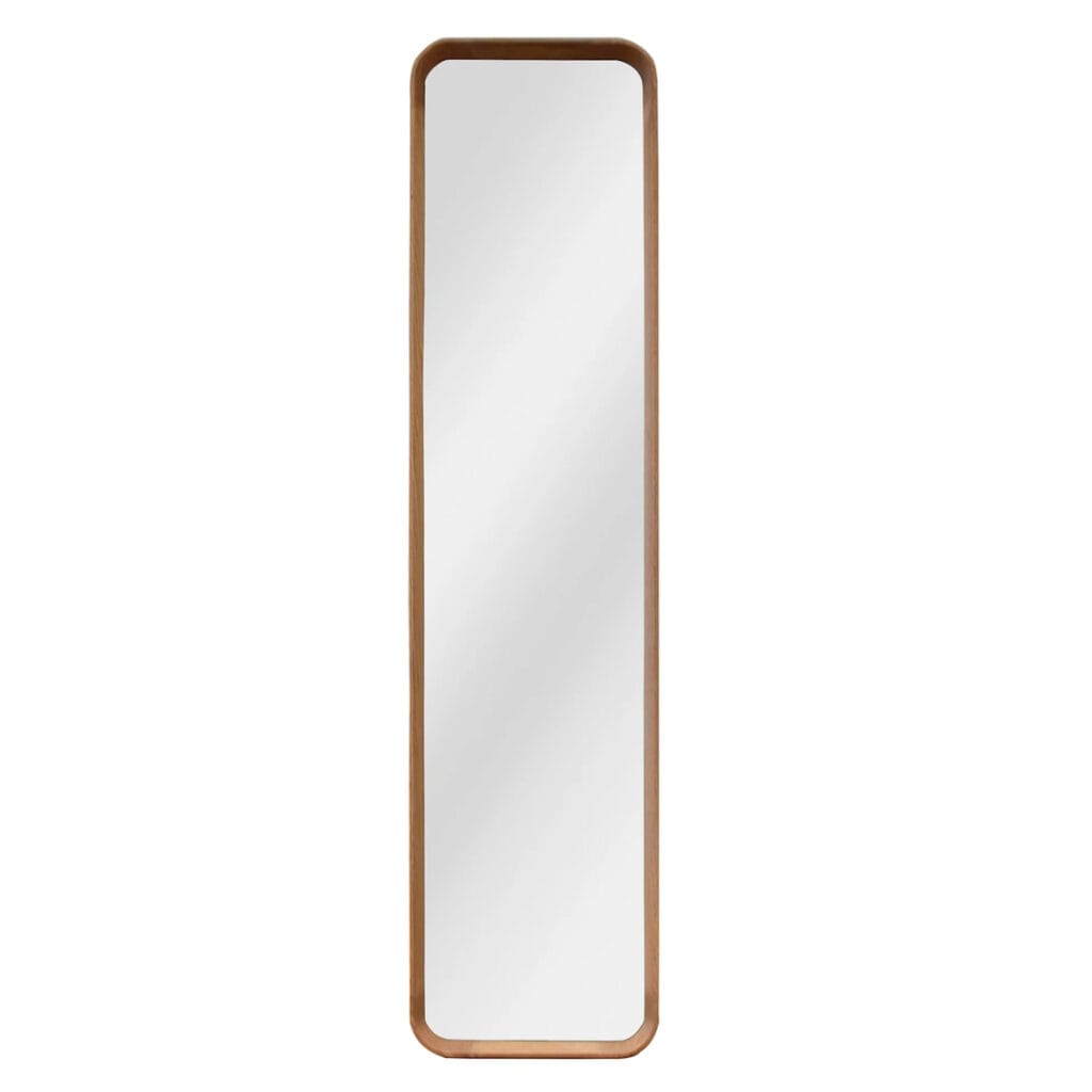 Crafted from sturdy solid oak and featuring exquisite curved frames with a smooth finish, Stately Reflection mirrors merge natural elegance with modern design. The range comprises six styles, including a floor mirror with a stand and variously shaped wall-mounted mirrors, all of which impart a touch of organic beauty. Choose between two shades, a natural oak tone or a darker brown. The mirrors come with secure hanging hardware.