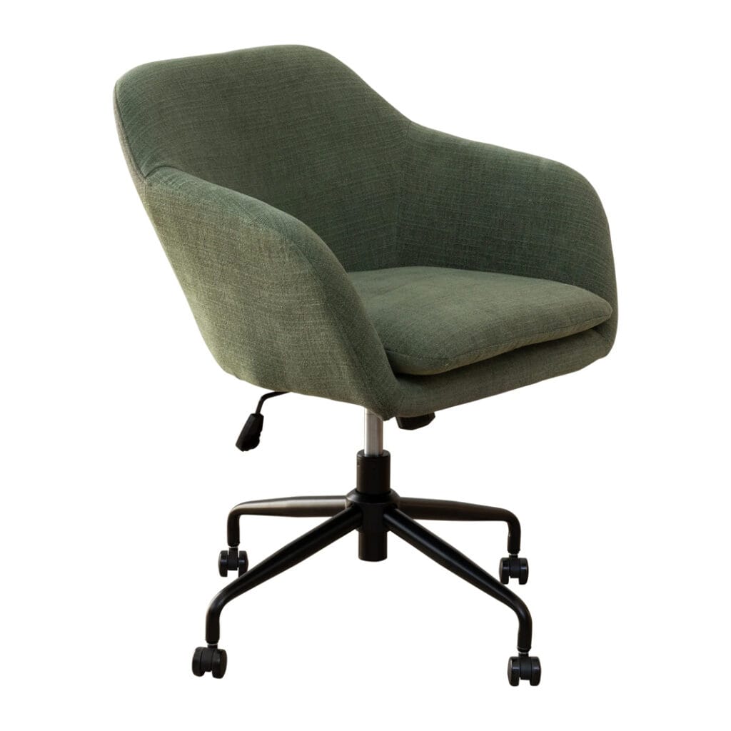 With its adjustable swivel seat, steel legs and padded seat, the comfy and durable Miranda office chair is essential for a productive home office experience. Upholstered with 100% Polyester fabric and available in four shades, the Miranda is the perfect blend of modern style and ergonomic design. Minor assembly required.Â