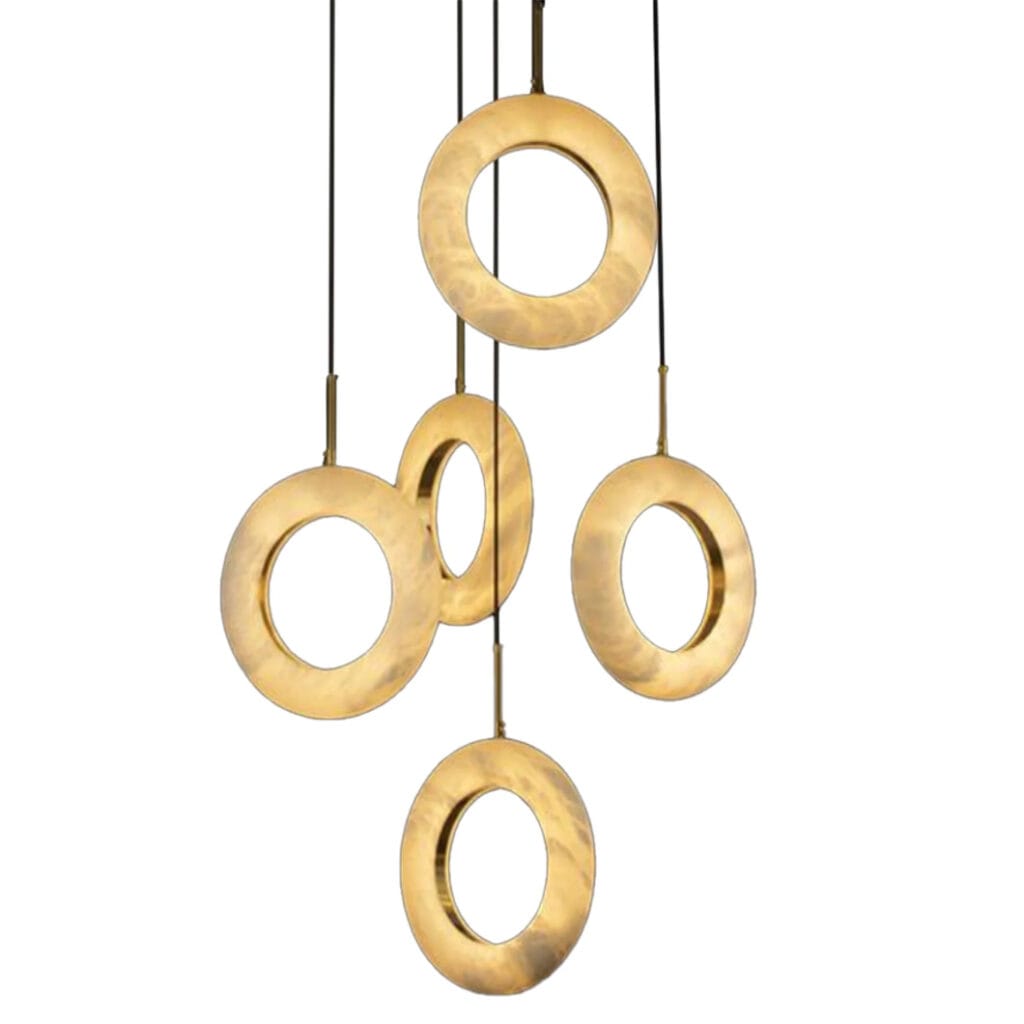 Take your lighting to divine heights with our Olympus multi pendant, a masterpiece that features light rings fashioned from alabaster marble. This stunning installation will bring a harmonious blend of natural texture and light to living areas, adding a touch of grace and grandeur to modern homes.